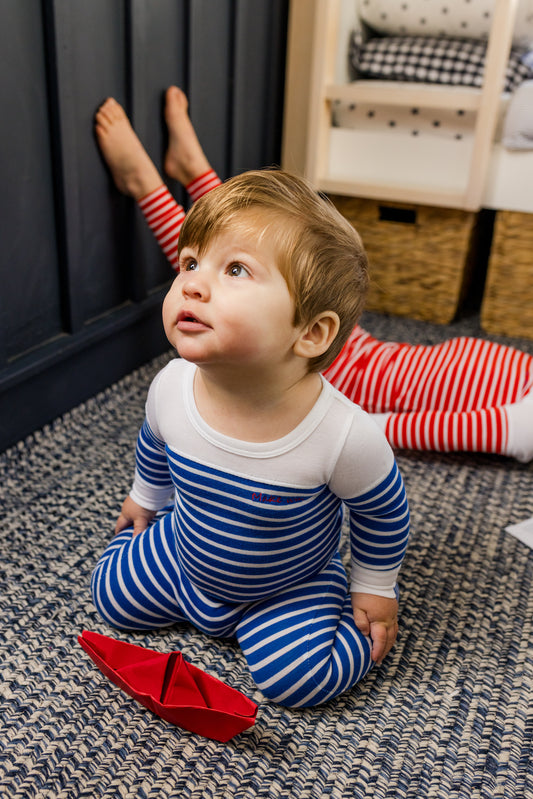 Make Waves Blue Stripe Footie