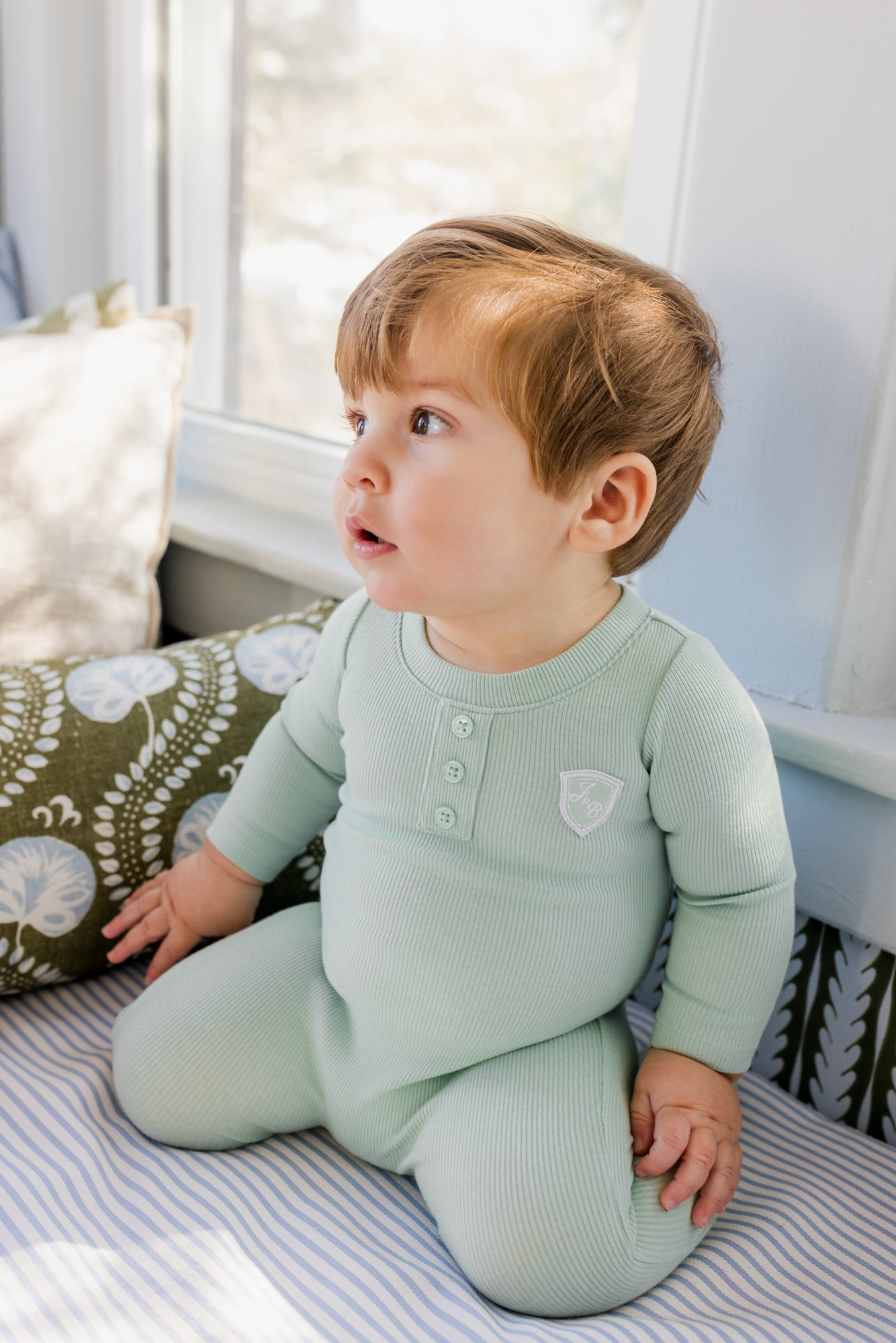 Ribbed Henley Sage Footie