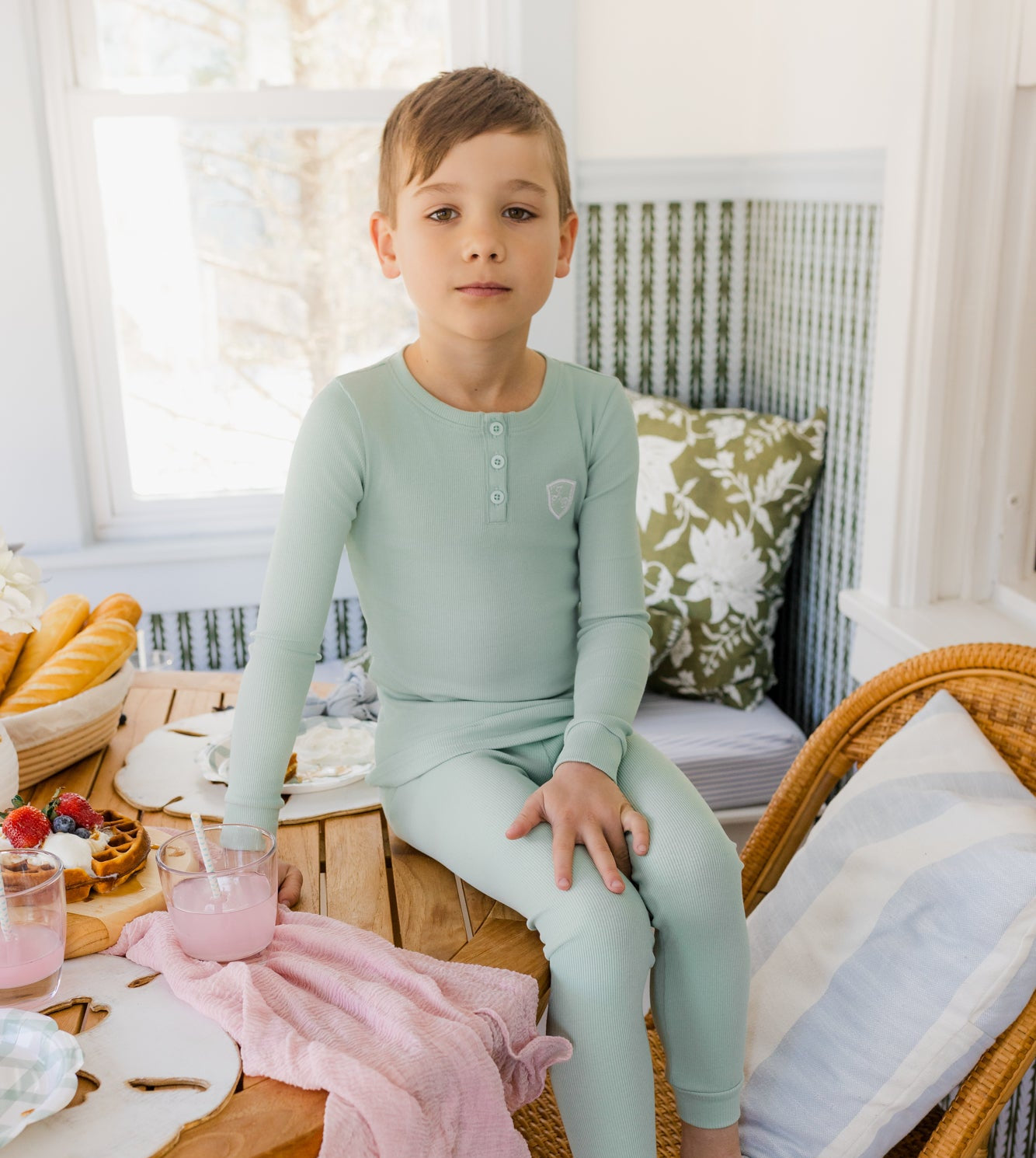 Ribbed Henley Sage PJ