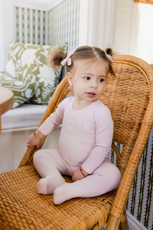 Ribbed Henley Pale Pink Footie
