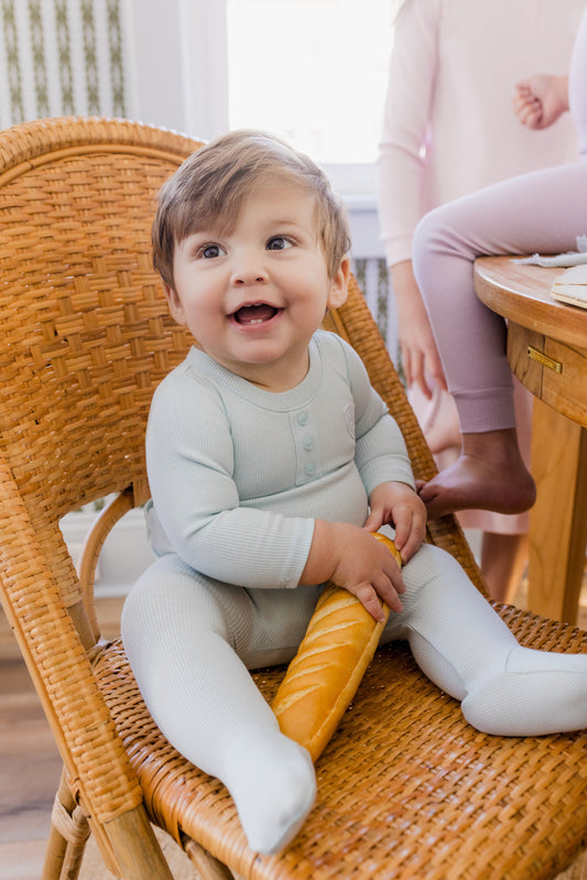 Ribbed Henley Pastel Blue Footie