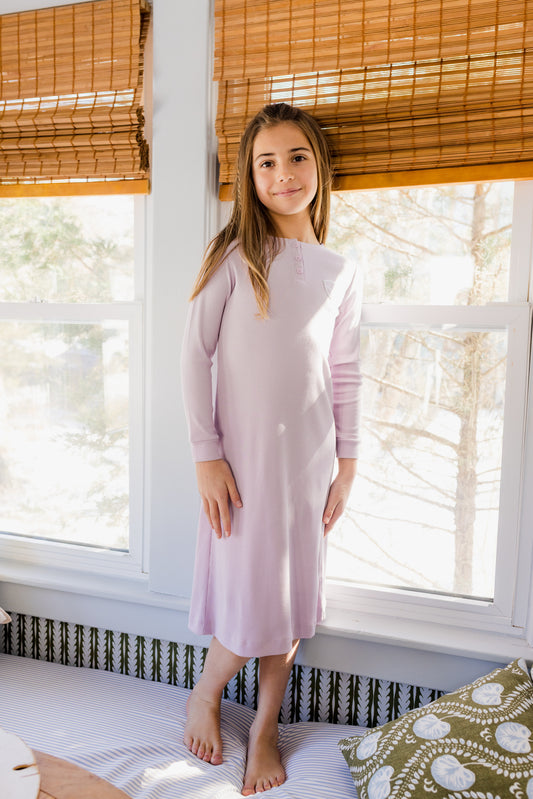 Ribbed Henley Lavender Nightgown Short