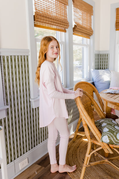 Ribbed Henley Pale Pink Teens