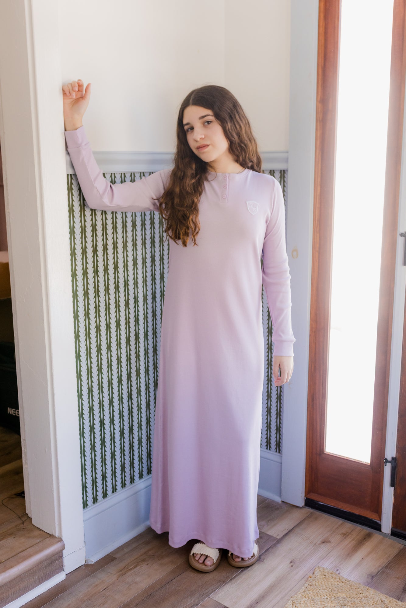 Ribbed Henley Lavender Nightgown Long