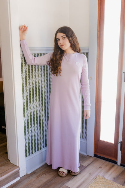 Ribbed Henley Lavender Nightgown Long