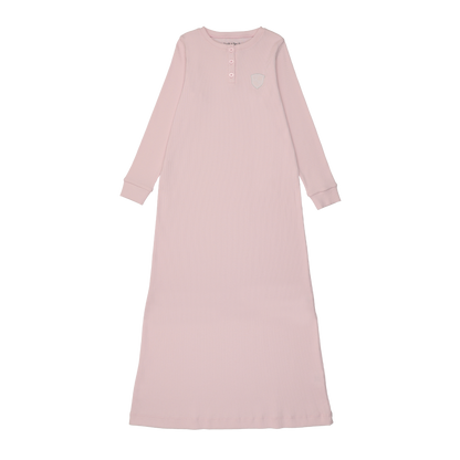 Ribbed Henley Pale Pink Nightgown Long