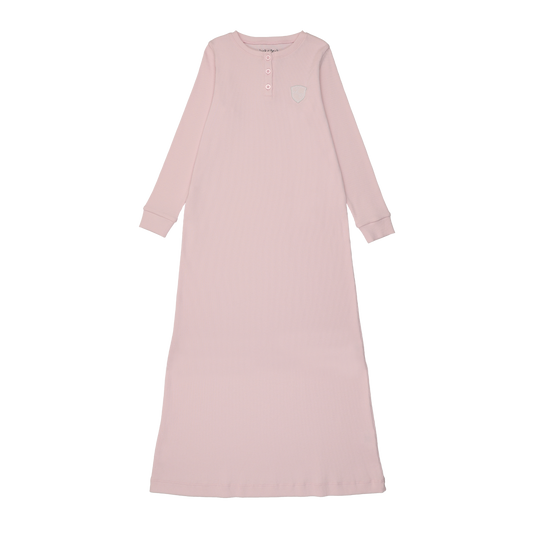 Ribbed Henley Pale Pink Nightgown Long
